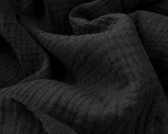 Black Crinkle Double Gauze Fabric – Muslin Cotton by the Yard, Soft, Breathable, Lightweight Fabric for Swaddles, Clothing and DIY