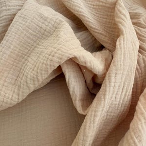 Khaki Crinkle Double Gauze Fabric: 100% Cotton Muslin for Sewing