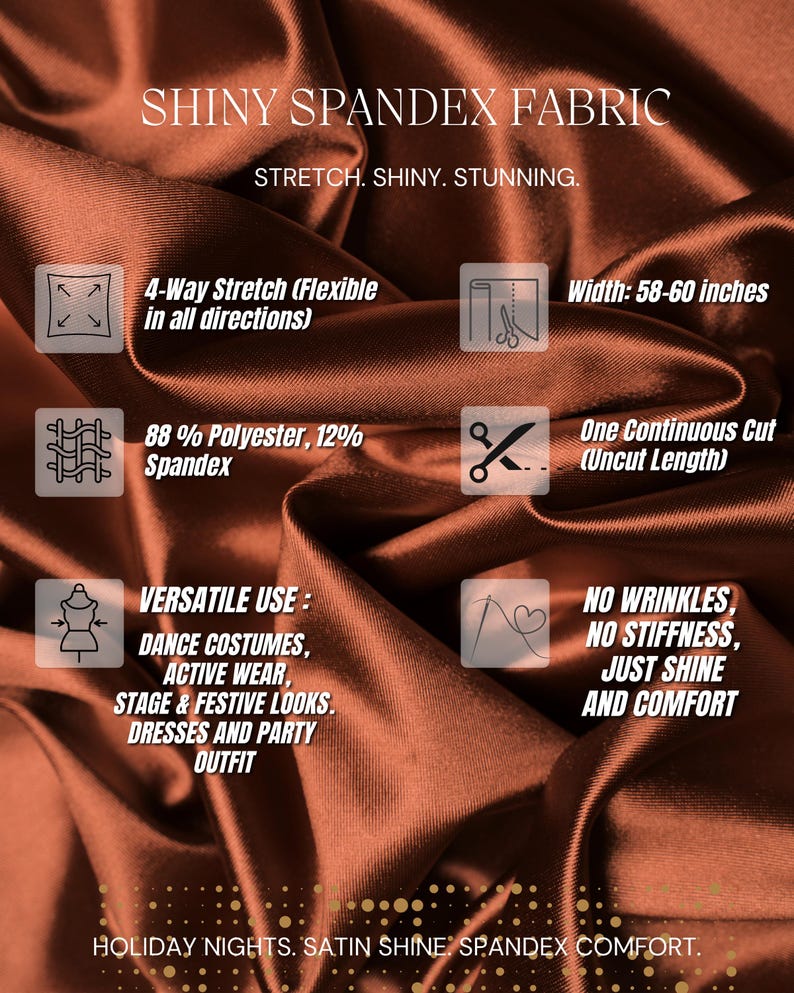 Mocha Shiny Spandex Fabric by the Yard – 4 Way Stretch Holiday Fabric for Christmas Dresses, Dancewear, Prom Gowns, Costumes and DIY Sewing Projects