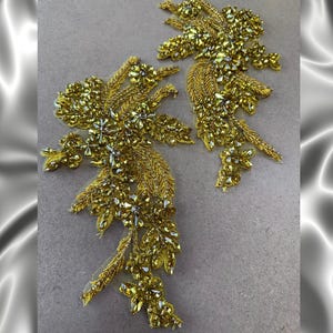 Gold Rhinestone Applique Patch for Dresses, Beaded Bodice Trim, Sparkly Bridal Gown Embellishment, Prom Dress Decoration, DIY Sewing Crystal