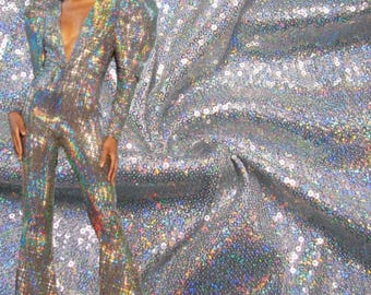 Iridescent Silver Sequin Fabric: 3mm Stretch Mesh, Glamorous Event Decor