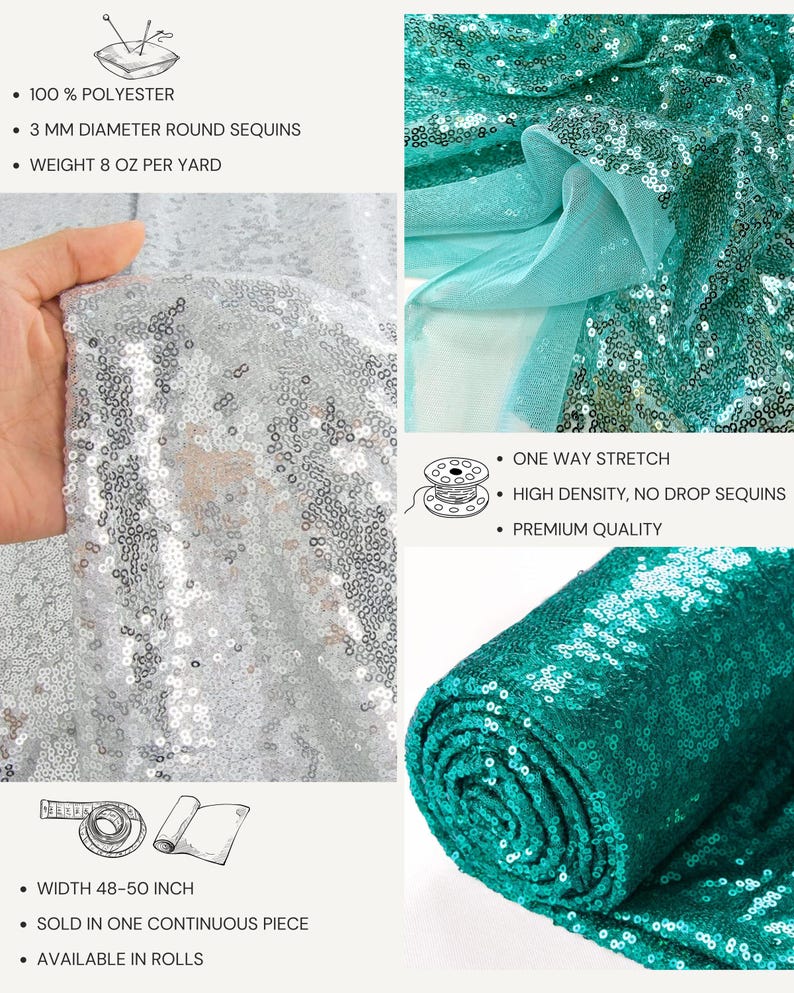 Silver Sequin Fabric by the Yard – 3mm Holographic Mesh for Prom Dress, Ice Skating Costume, Pageant Gown