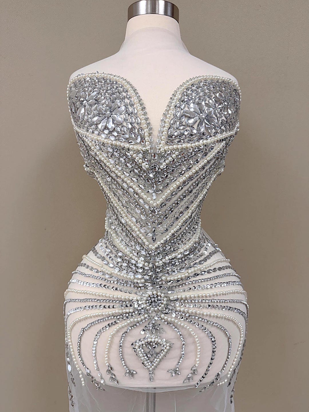 Luxury Rhinestone Applique for Wedding Dress, Large Silver Crystal Trim ...