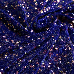 Blue Iridescent Fabric, Velvet Sequin Fabric by the Yard, Luxury Stretch Velvet Fabric, Modern Style Fashion Fabric
