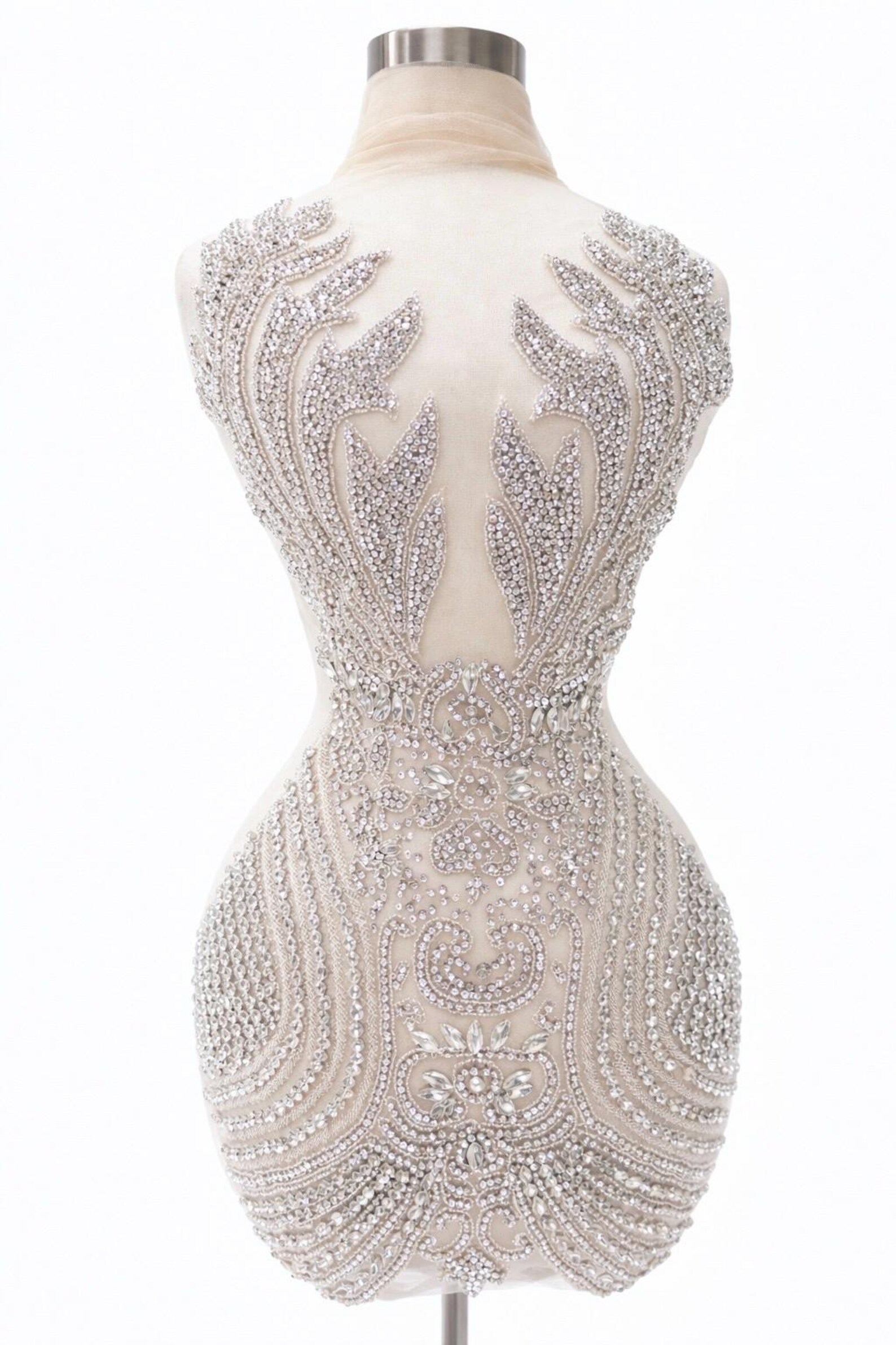 Silver Rhinestone Corset Bodice Applique- Crystal Bridal Trim for ...