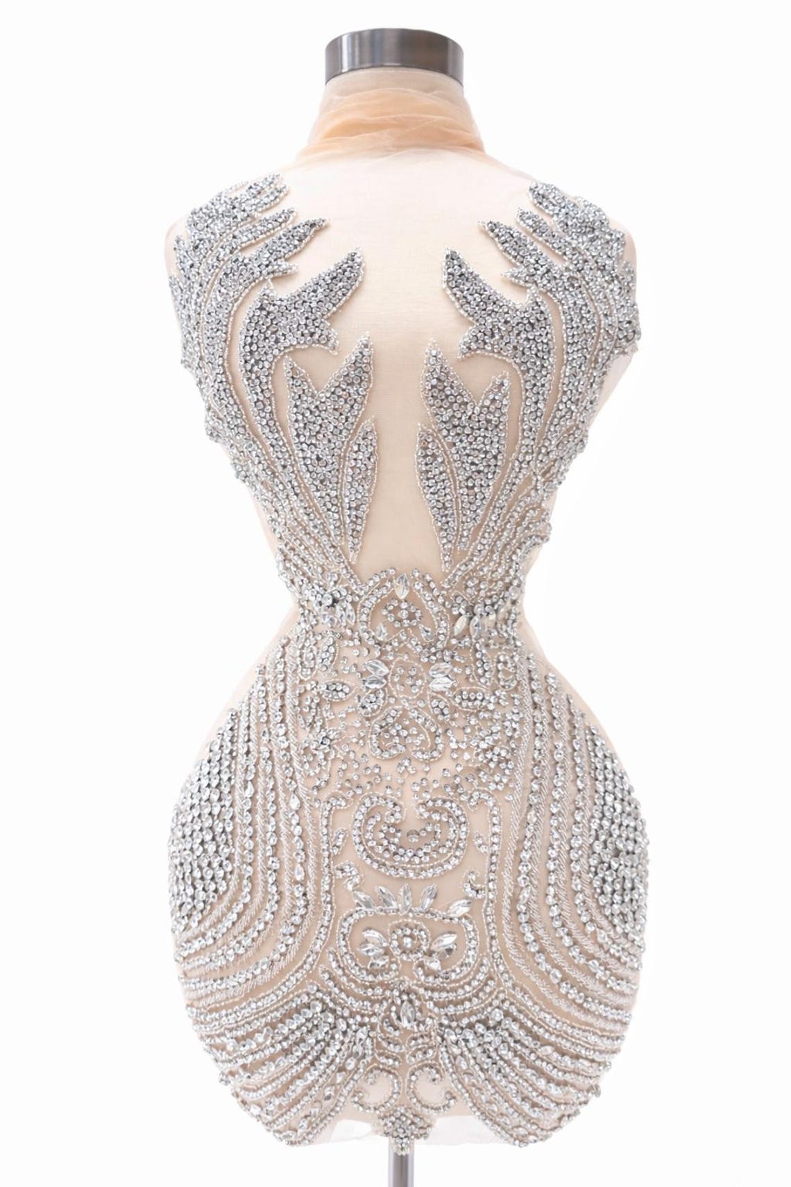 Silver Rhinestone Corset Bodice Applique- Crystal Bridal Trim for ...