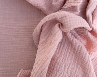 Blush Double Cotton Gauze Fabric – 100% Crinkled Muslin by the Yard, Soft Breathable Baby Swaddle Fabric, Lightweight Cotton for Sewing, DIY