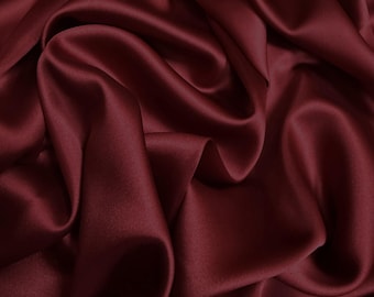 Burgundy Satin Fabric by the Yard – Luxury Stretch Silk Satin, Premium Fabric for Fall Dresses, Winter Gowns, Bridal and Holiday Wear