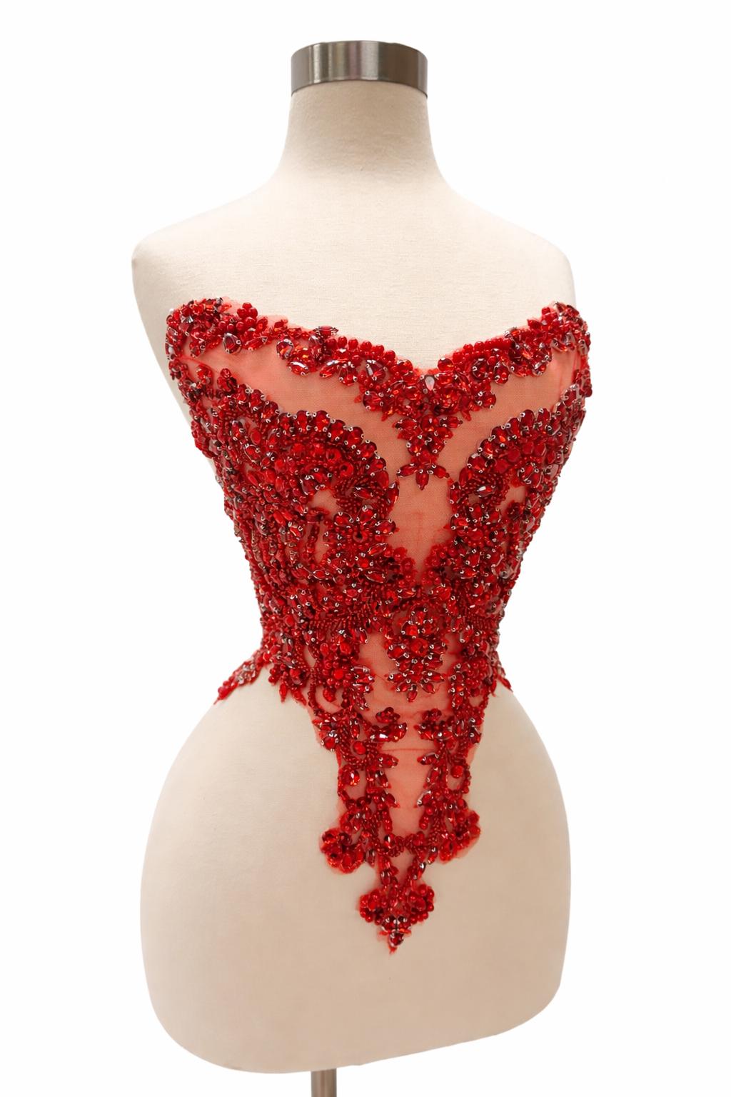 Red Rhinestone Corset Applique – Small Size Luxury Beaded Bridal Bodice ...