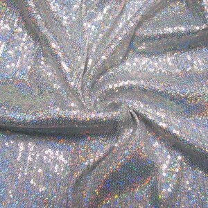 Silver Sequin Fabric by the Yard – 3mm Holographic Mesh for Prom Dress, Ice Skating Costume, Pageant Gown