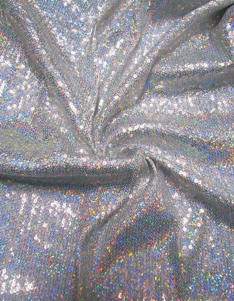 Silver Sequin Fabric by the Yard – 3mm Holographic Mesh for Prom Dress, Ice Skating Costume, Pageant Gown
