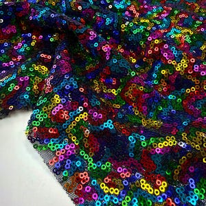 Rainbow Sequin Fabric by the Yard – 3mm Multicolor Mesh for Festival Outfit, Dance Costume, Prom Dress