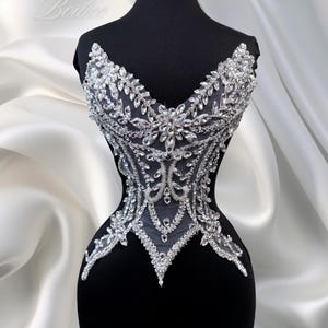 Luxury Rhinestone Applique for Wedding Dress, Sparkly Bodice Embellishment, Crystal Trim for Bridal, Prom Gowns – Multi Color Options