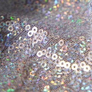 Silver Sequin Fabric by the Yard – 3mm Holographic Mesh for Prom Dress, Ice Skating Costume, Pageant Gown