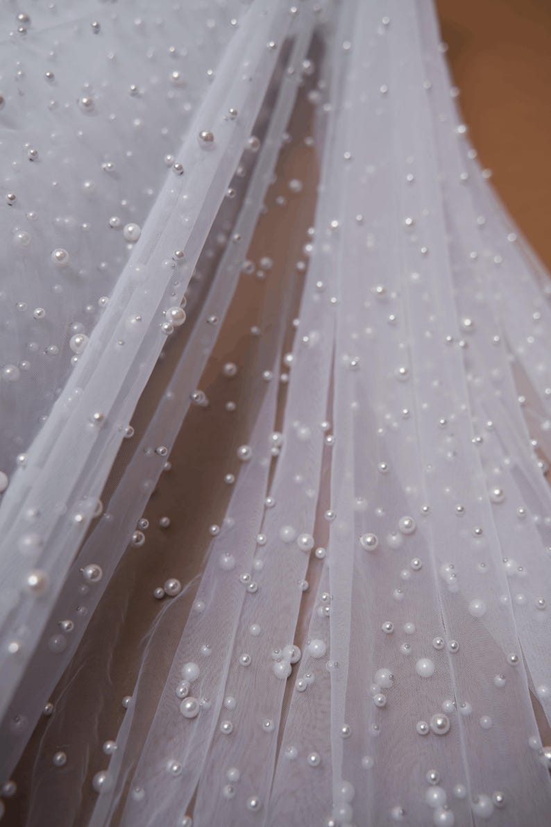 White Pearl Tulle Fabric: 3D Beaded Bridal Wedding Dress Material - Etsy