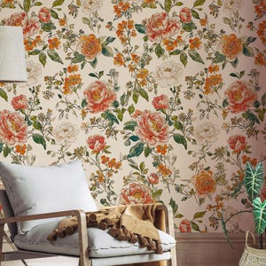 Watercolor Peony Blush Peel and Stick Wallpaper, Soft Flowers Wall Mural, Wild Floral Wallpaper, Self Adhesive or Paste the Wall Mural