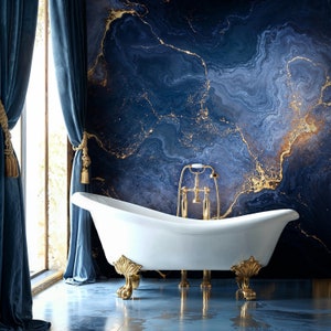 Marine marmorierte Tapete selbstklebend, blau-goldene Marmor-Peel-and-Stick-Tapete, Marmoreffekt-Tapete, abstrakte Marmor-Gold-Tapete