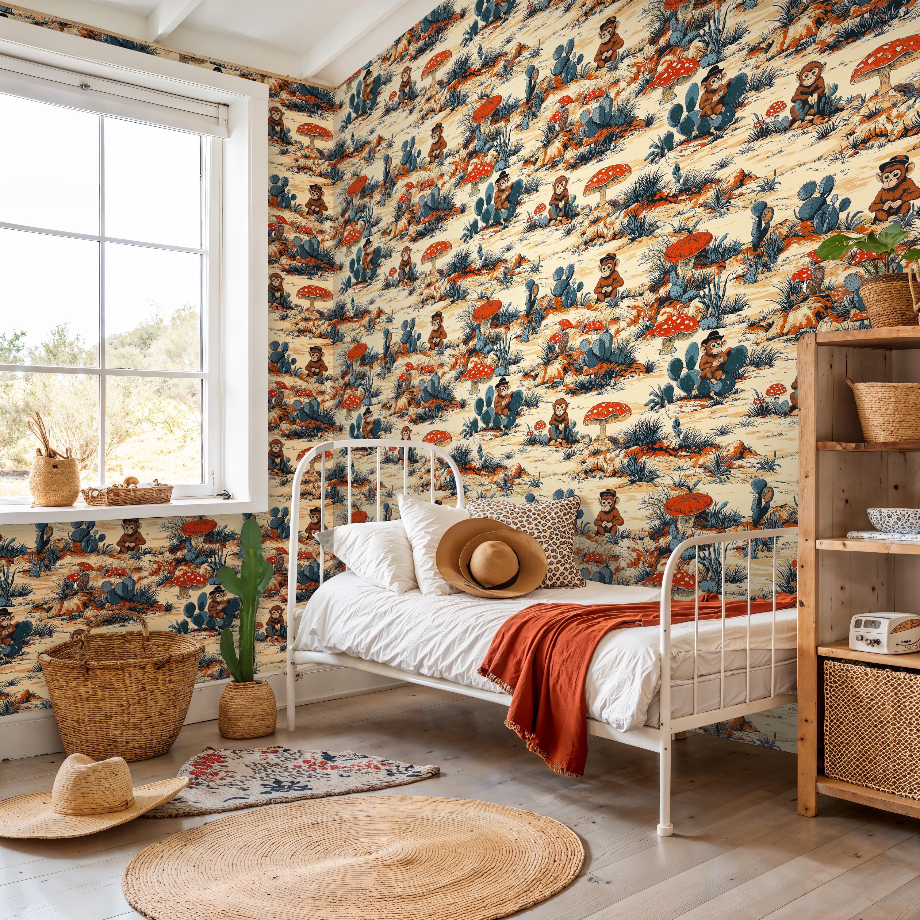 Cowboy Western Monkey Peel and Stick Wallpaper, Vintage Western Theme ...