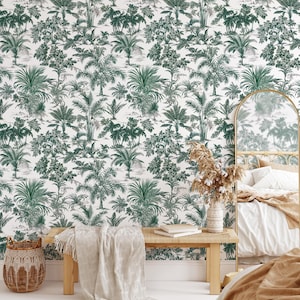 Grüne tropische Toile Peel and Stick Tapete, Tropische Palme Abnehmbare Tapete, Dschungel Palmenblatt Tapete, Toile Wandbild Tapete
