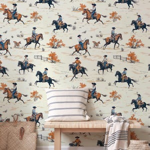 Western Cowboy Wallpaper Mural, Horseback Riding Wallpaper, Rodeo Western Peel and Stick Wallpaper, Vintage Western Themed Wallpaper