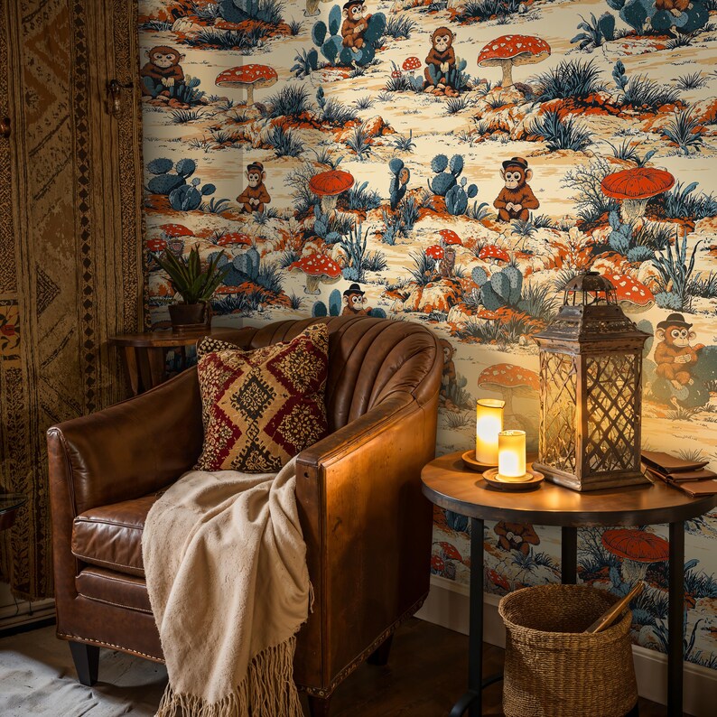 Cowboy Western Monkey Peel and Stick Wallpaper, Vintage Western Theme ...