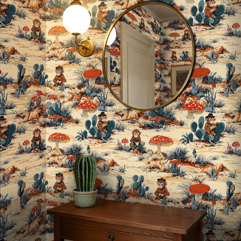 Cowboy Western Monkey Peel and Stick Wallpaper, Vintage Western Theme ...