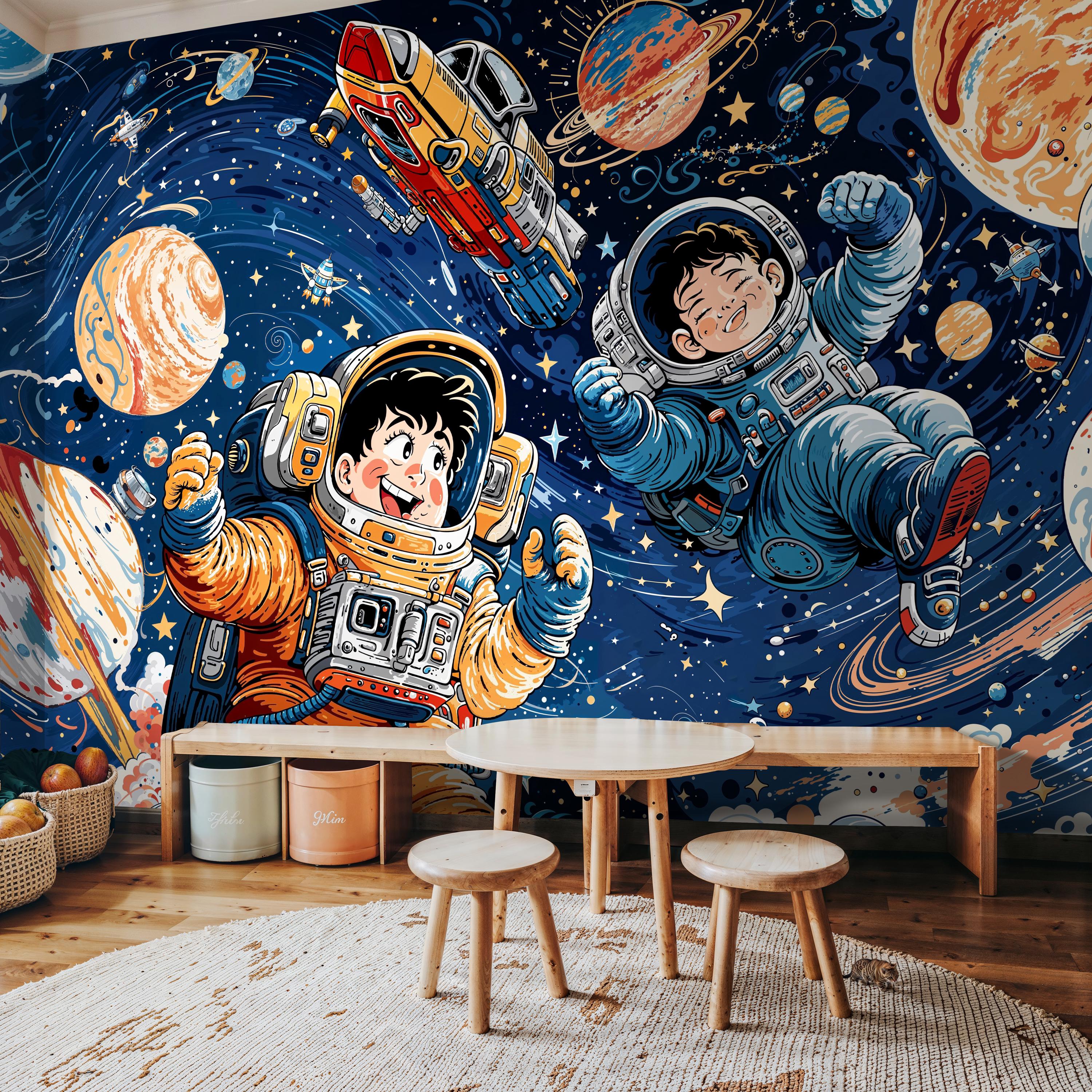 Kids Room Astronaut Peel and Stick Wallpaper, Cartoon Space Wall Mural ...