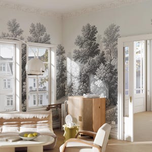Vintage Scenic Wallpaper, Black and White Forest Wallpaper, Scenic Wall ...