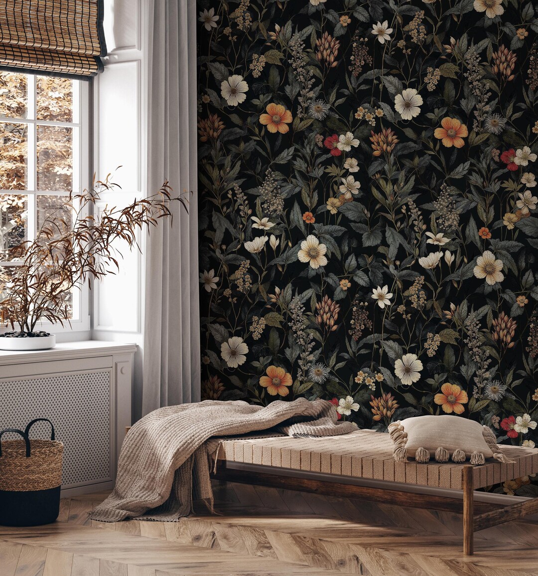 Dark Floral Peel And Stick Wallpapernull