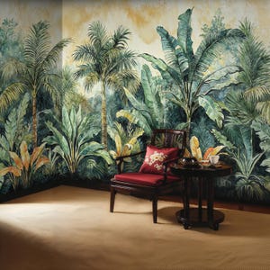 Watercolor Rainforest Wallpaper, Tropical Peel and Stick Wallpaper, Jungle Mural Wallpaper Tropical Landscape, Tropical Jungle Wallpaper