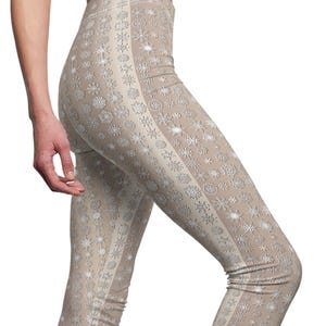 Snowflake Leggings for Women | Holiday Yoga Pants | Cute Lounging Pants for Women, White
