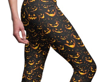 Legging Graphique D'Halloween Pour Femme - Pantalon De Yoga Doux Froissé - Collants De Course à Pied - Fantôme D'Halloween - Sportif Et Mignon, Orange, Moyen