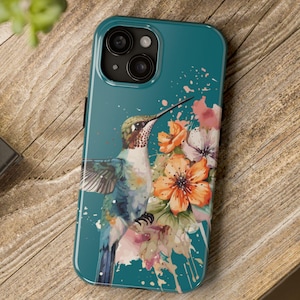 Funda para teléfono con colibrí / Funda floral para iPhone y Samsung / Funda para teléfono con diseño de pájaro / Regalo para amantes de la naturaleza / Funda botánica para teléfono