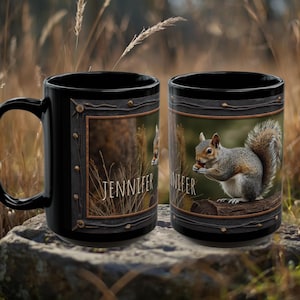 Personalized Squirrel Mug – Custom Woodland Coffee Cup – Gift for Nature Lovers, Mom, Grandma