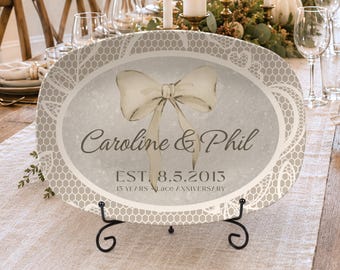 Personalisierte ovale Servierplatte zum 13. Hochzeitstag – Geschenk zum 13. Hochzeitstag mit Spitze für die Ehefrau