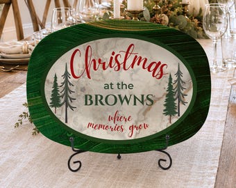 Personalized Family Name Christmas Gift, Where Memories Grow Country Kitchen Holiday Platter, Hostess, Mom Gift