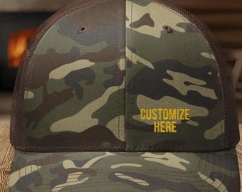 Personalized Camo Hunting Hat | Custom Embroidered Trucker Cap | Gift for Hunter, Outdoorsman Hat, Deer Season Gear