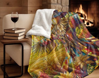 Colorful Scarecrow Autumn Fleece Blanket | Fall Leaves Throw