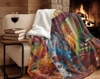 Colorful Scarecrow Autumn Fleece Blanket | Fall Throw