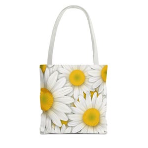 Bold Floral Tote Bag with White Daisies | Stylish Canvas Beach Bag