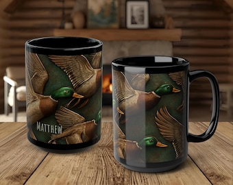 Tasse à café personnalisée Canard colvert - Cadeau de chasse pour papa, grand-père, cadeau de fête des pères