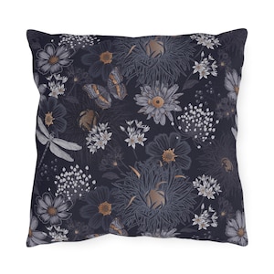 Blue Wildflower Butterfly Outdoor Pillow: Waterproof Patio Cushion