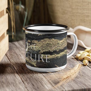 Taza de campamento con corteza de árbol / Taza de campamento esmaltada / Taza de campamento para amantes de la naturaleza