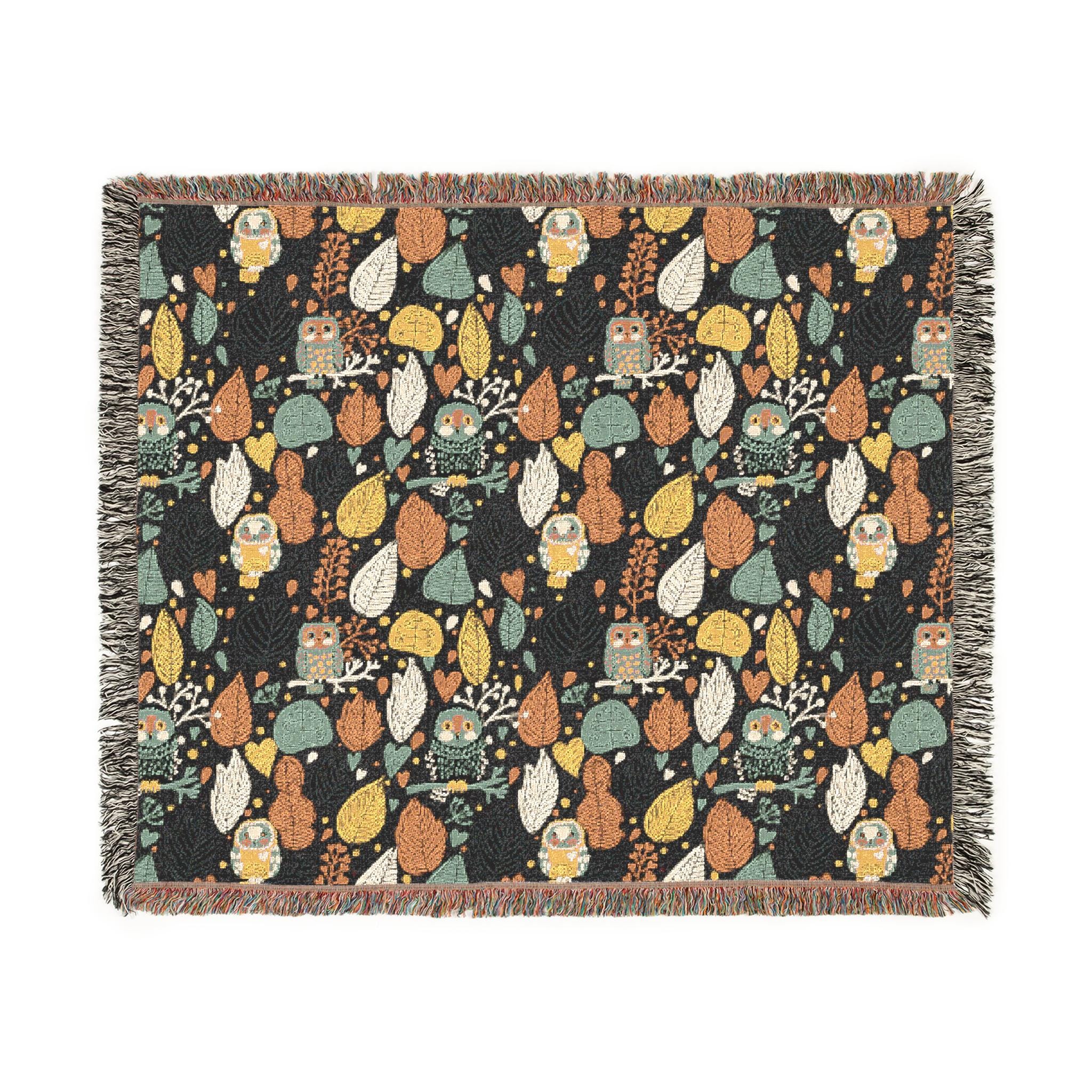 Fall Owl Throw Blanket: Autumn Cotton Floral Tapestry