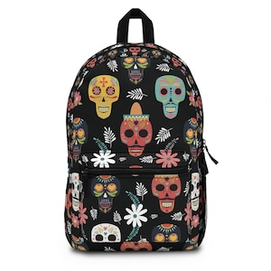 Zuckerschädel-Rucksack mit Blumenmotiv: Dia de los Muertos Boho-Büchertasche