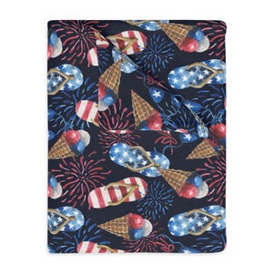 Fourth of July Velveteen Plush Blanket | Patriotic Flip Flops Design | Soft USA Throw | Independence Day Home Decor & Gift