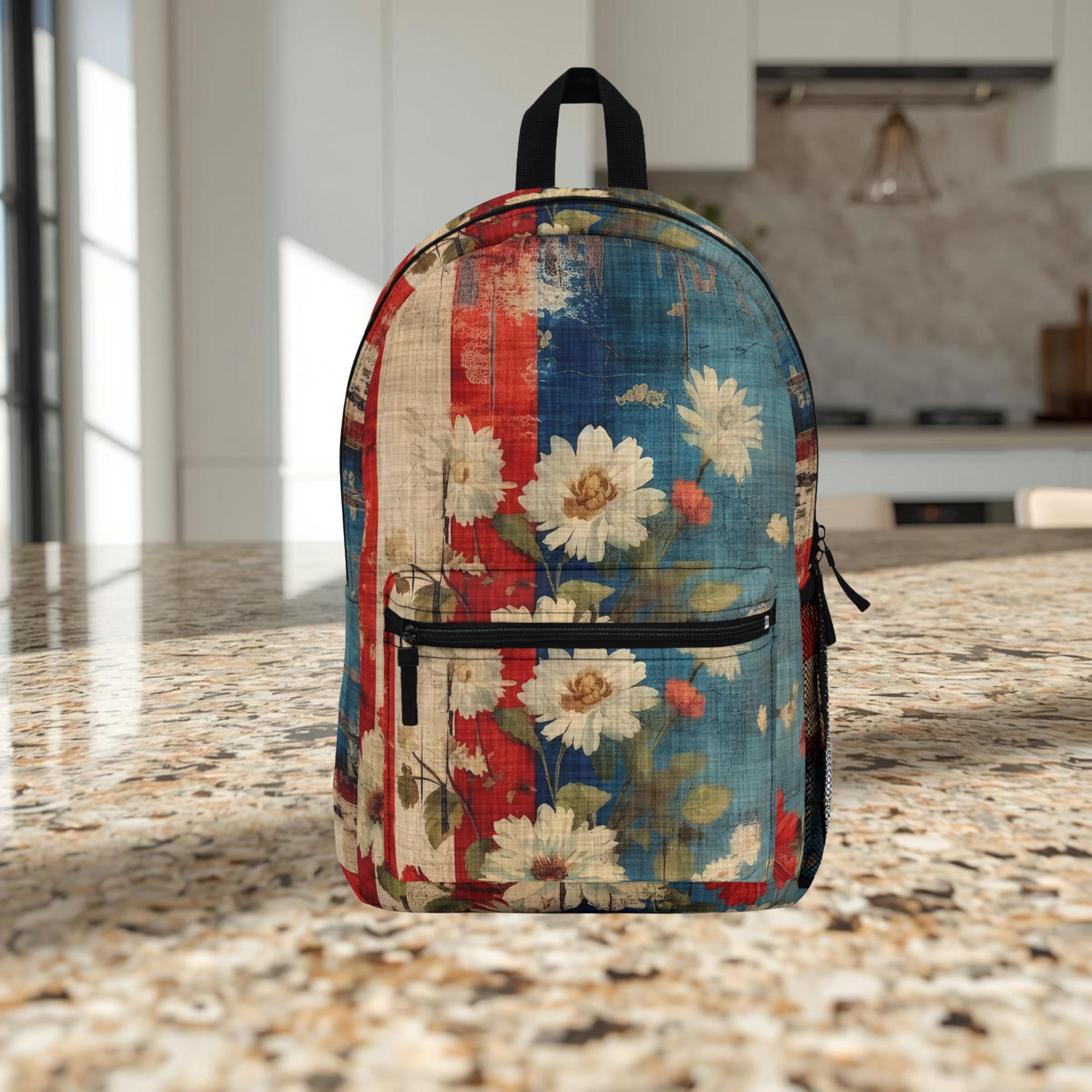 Stone Washed Floral Backpack: Boho Travel Bag - Etsy display picture 1