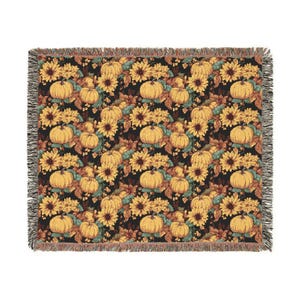 Fall Sunflower & Pumpkins Cotton Blanket | Cozy Autumn Throw | Thanksgiving Tapestry Blanket | Farmhouse Fall Decor | Rustic Fall Throw