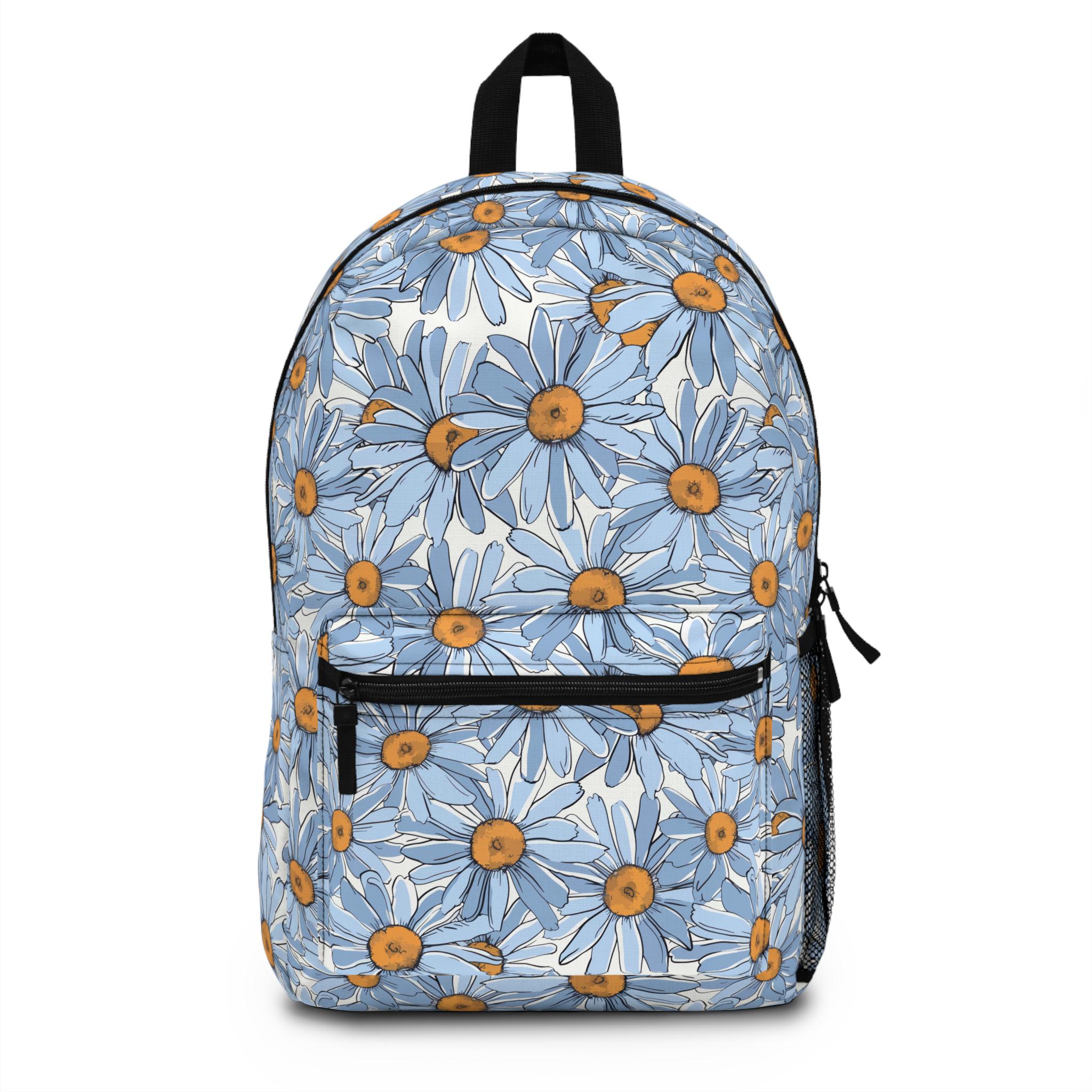 Blue Daisy Print Backpack: Trendy Floral Travel Bag - Etsy display picture 1
