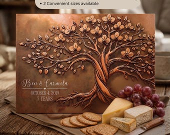 Gift for 7th Wedding Anniversary, Personalized Glass Cutting Board, Custom Copper Anniversary Charcuterie Board